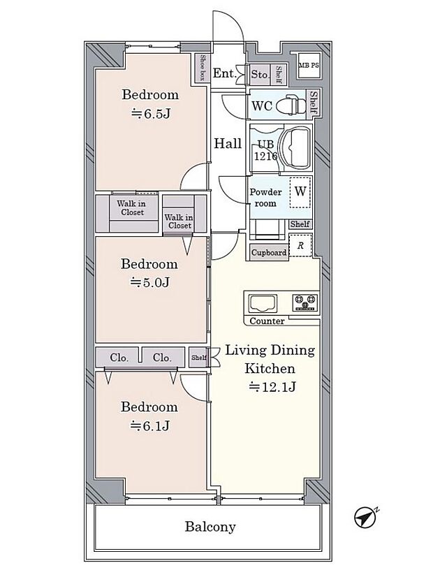 戸田第一スカイハイツ(3LDK) 7階/715号室の間取り図