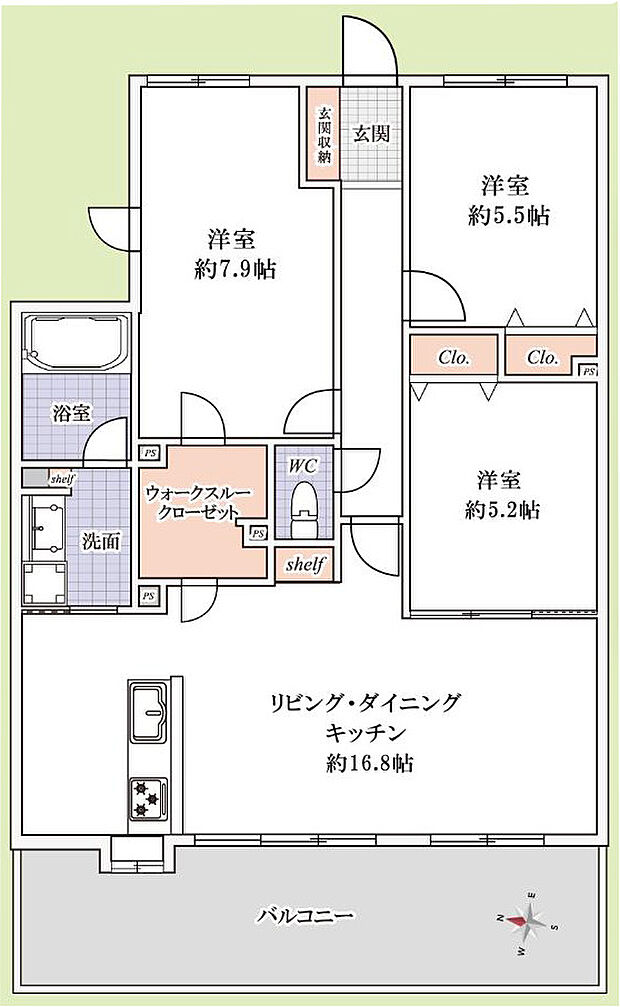 ライフピア新越谷Vエル・ステージ(3LDK) 5階/508号室の間取り図