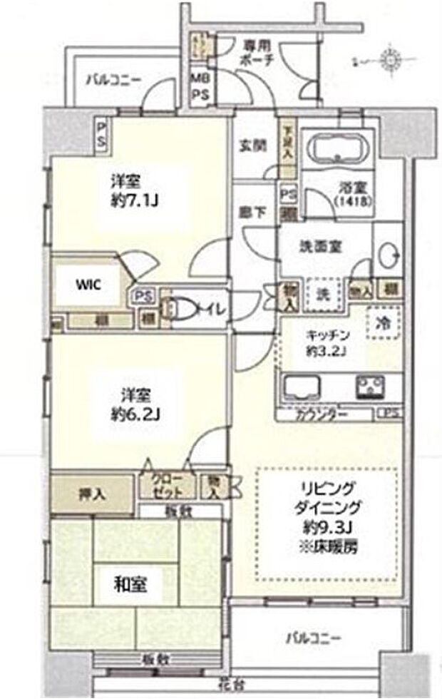 ライオンズステージ川口並木(3LDK) 3階/301号室の間取り図