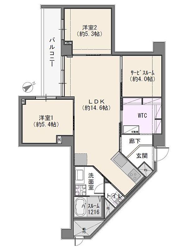 与野ハウス2号棟(2SLDK) 10階/1012号室の間取り図
