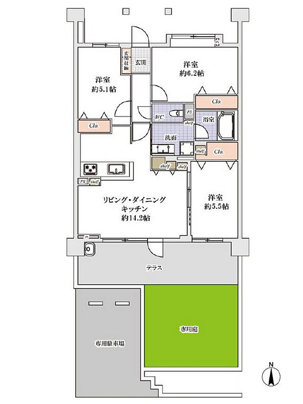 コスモシティ戸田グランキューブ(3LDK) 1階/106号室の間取り図