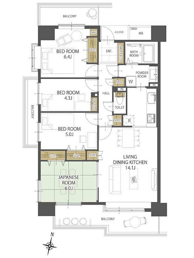 大宮西パーク・ホームズ(4LDK) 2階/201号室の間取り図