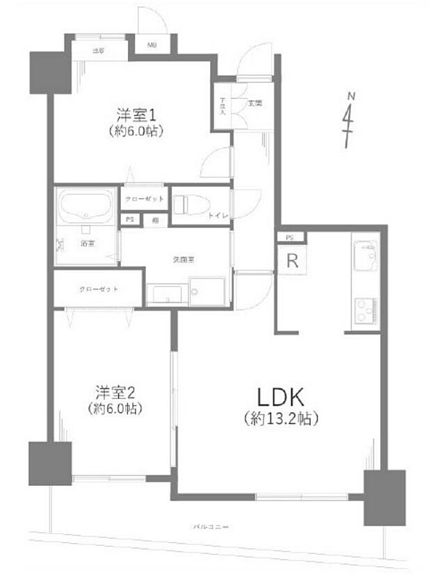 ライオンズガーデン西新井大師弐番館(2LDK) 3階/302号室の間取り図