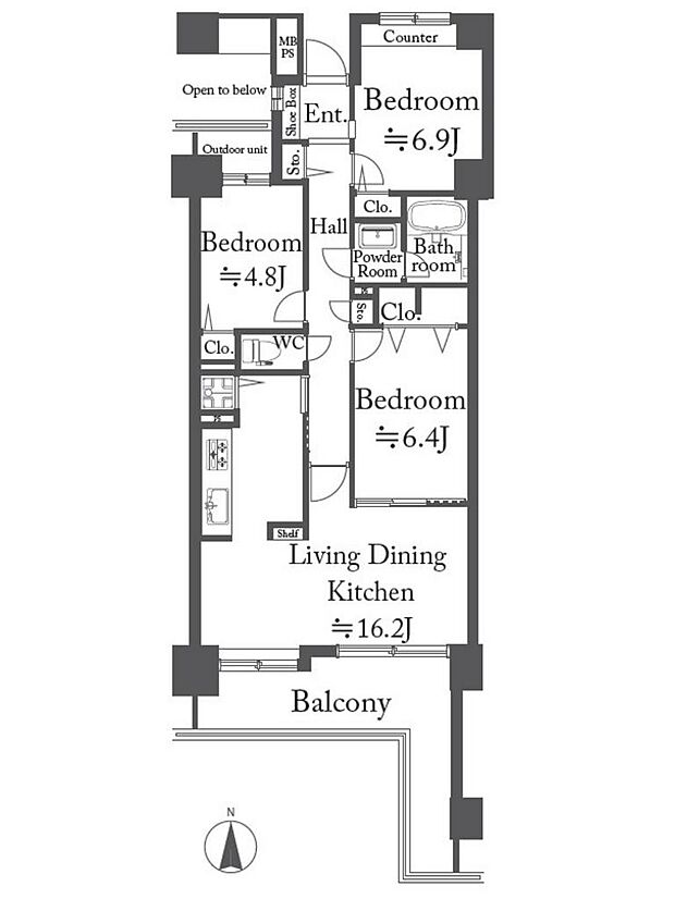 コープ野村クローバー・シティ与野参番館(3LDK) 15階/1507号室の間取り図