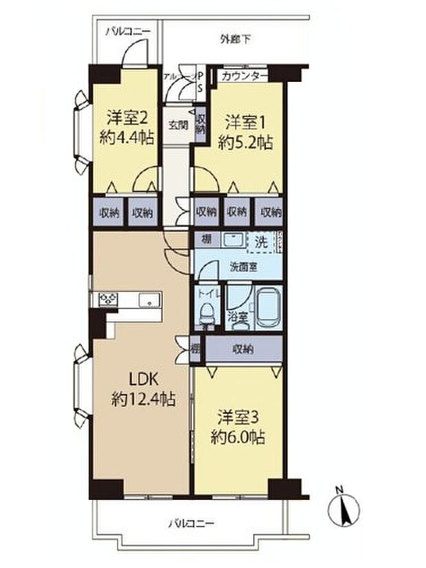 ルミナス常盤(3LDK) 4階/405号室の間取り図