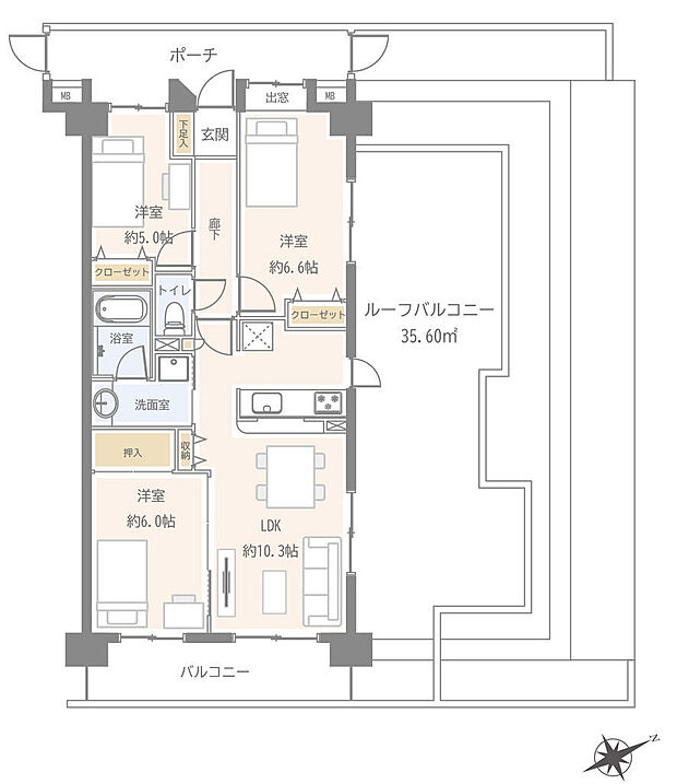コスモ武蔵浦和エクシード(3LDK) 6階/601の間取り図