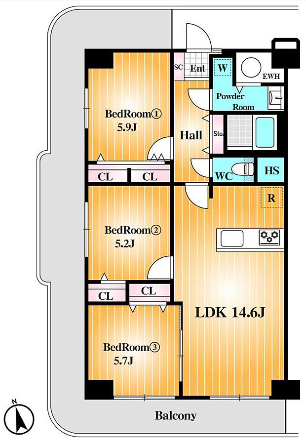 グリーンビュー第三川口(3LDK) 2階/204号室の間取り図