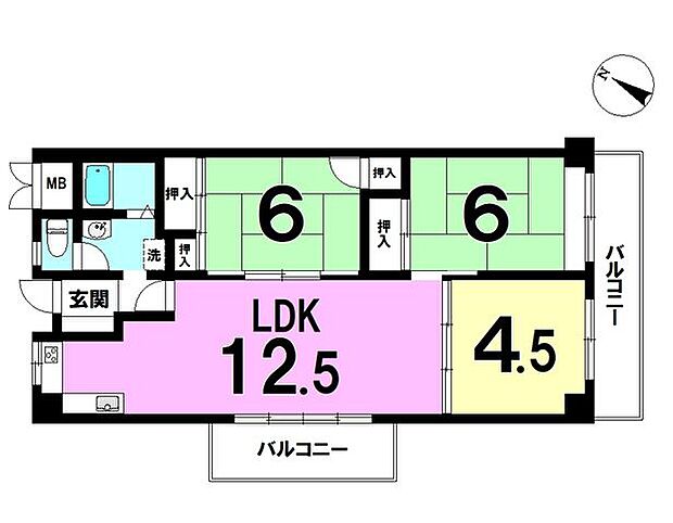 ローズコーポ千里C棟(3LDK) 6階の間取り図