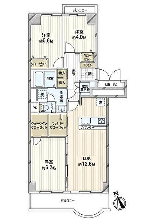 ユニハイム千里丘1号棟(3LDK) 4階の間取り図