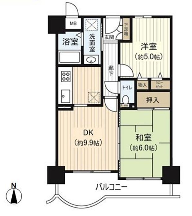 コスモ鶴見緑地(2DK) 4階の間取り図