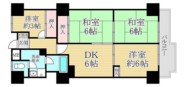 茨木グランドハイツ(4DK) 5階の間取り図
