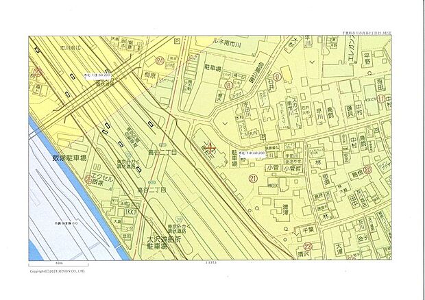 市川市、用途地域図（第一種中高層住居地域に該当。まずは中古マンションの勉強会の感覚でお臨みください！