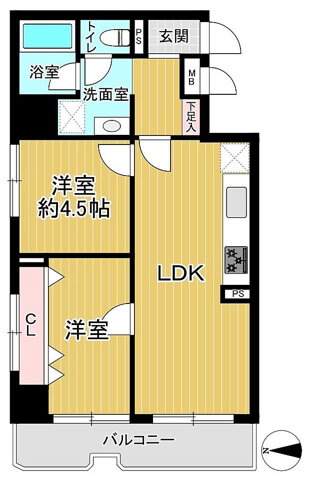 ダイアパレス錦糸町第2(2LDK) 2階の間取り図