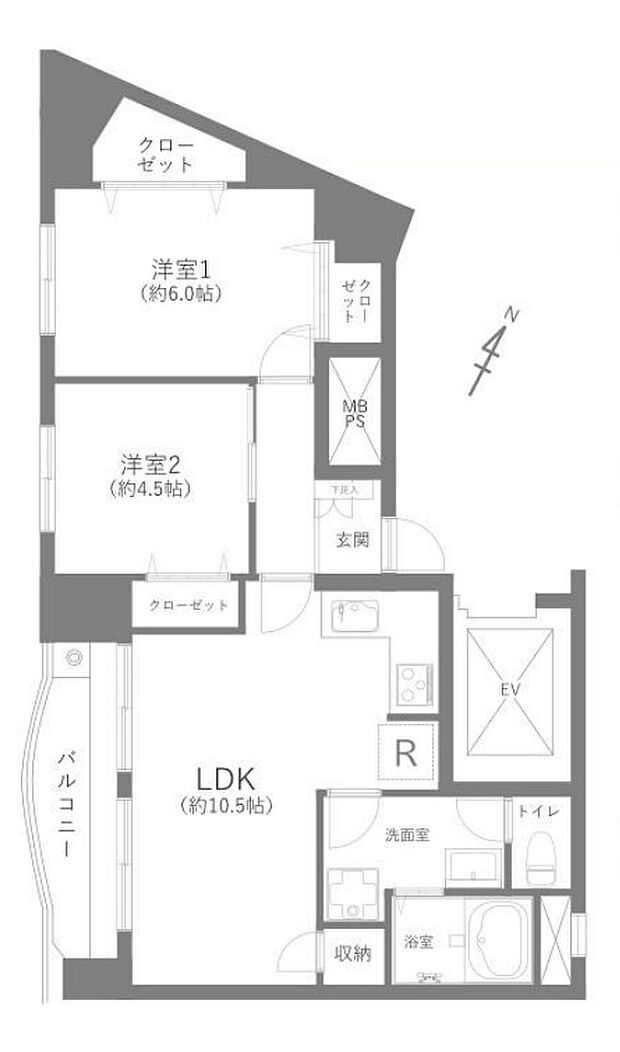ロータリーマンション(2LDK) 5階/501の間取り図