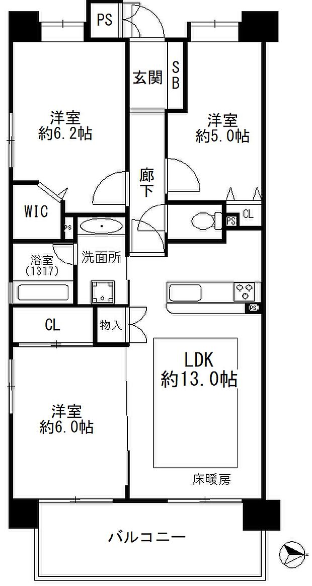 コスモ平井南リバータウン(3LDK) 3階の内観