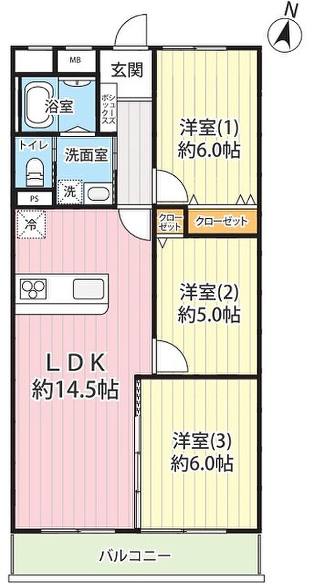 星和平塚宝町ハイツ(3LDK) 7階の間取り図