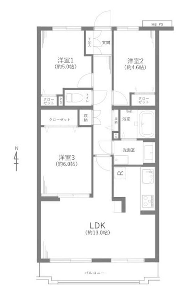 クリオ大磯壱番館(3LDK) 3階の間取り図