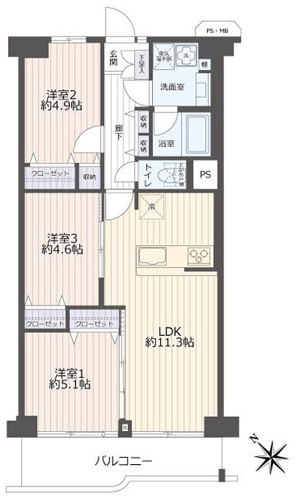 梅島ビューハイツ(3LDK) 7階/704号室の間取り図