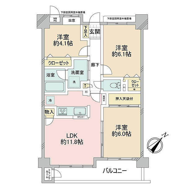 モリス東綾瀬公園(3LDK) 3階/3階の間取り図