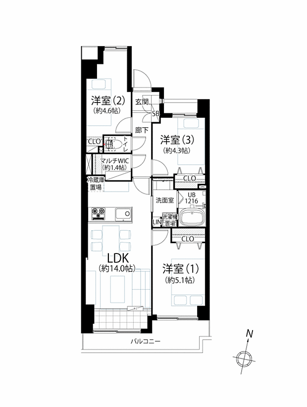サンマンション五反野(3LDK) 2階/209の間取り図