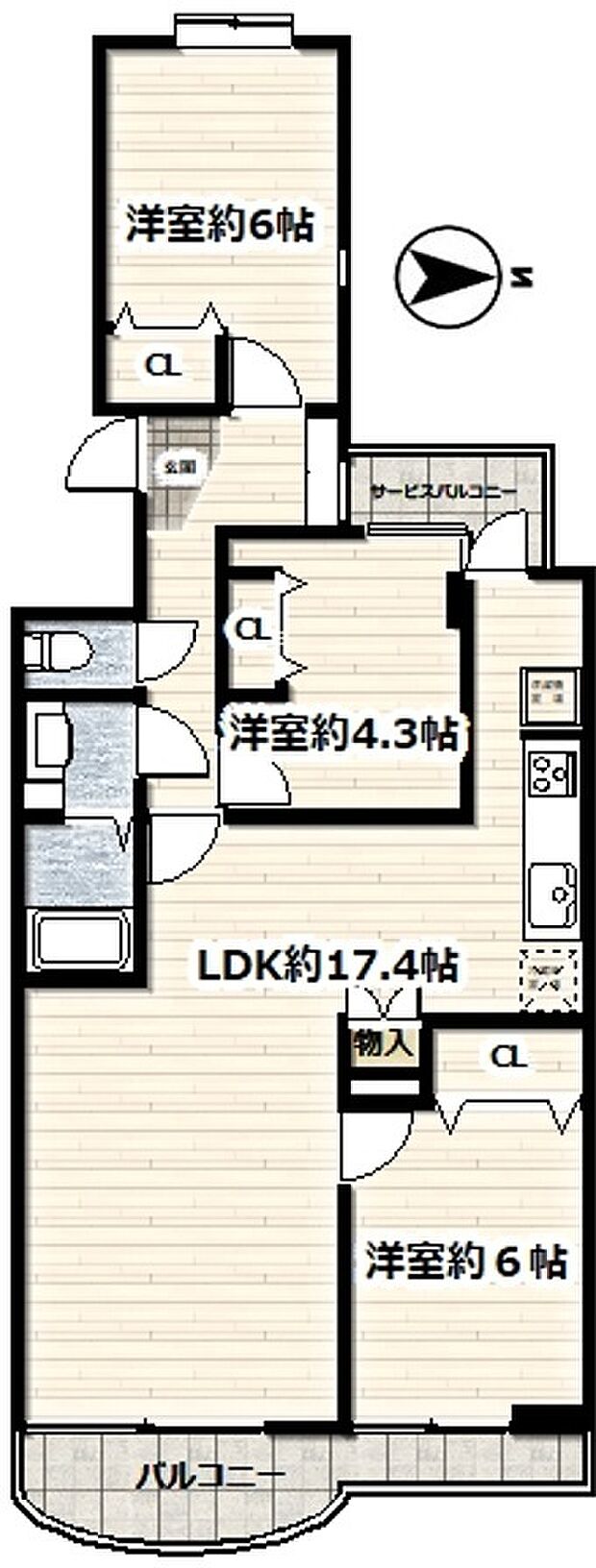 LDK17帖・バルコニー2か所・エレベーター停止階