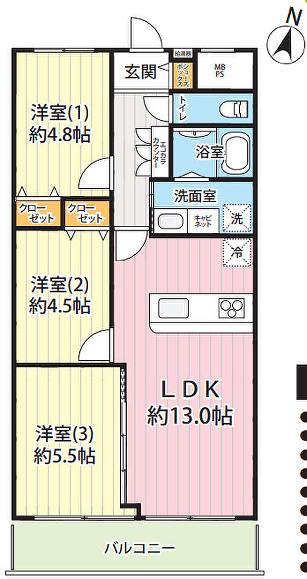 マンハイム八潮(3LDK) 2階/214号室の間取り図