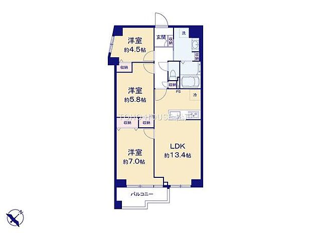 廊下部分少なくし、居室部分にゆとりをもたらす間取に様変わり！リノベーション工事完了しておりますので、新築当時を彷彿させるお部屋となっております。