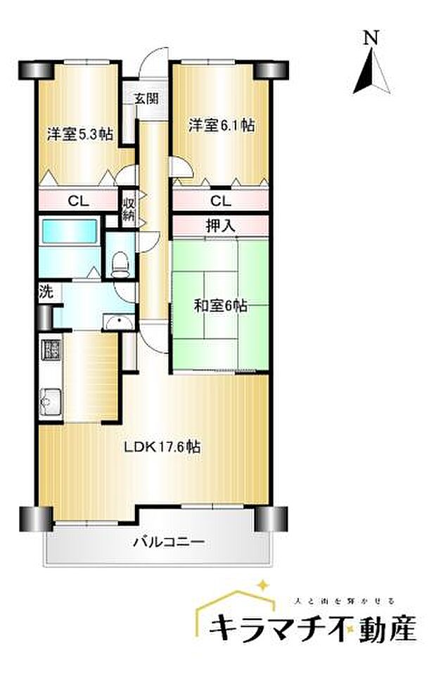 朝倉グリーンマンション(3LDK) 1階の間取り図