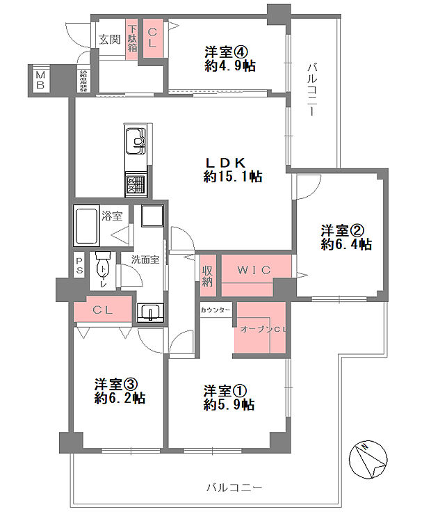 インペリアル千里山田(4LDK) 8階/812の間取り図