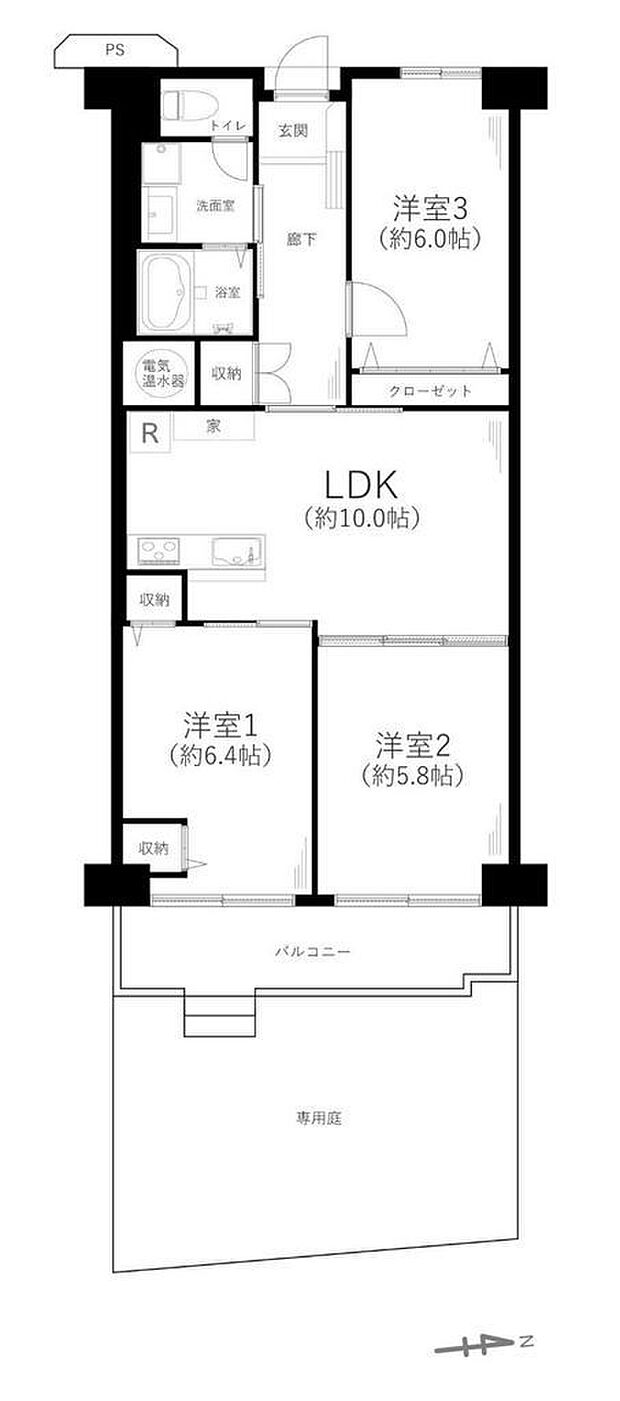 御幣島スカイハイツ(3LDK) 1階/108の間取り図