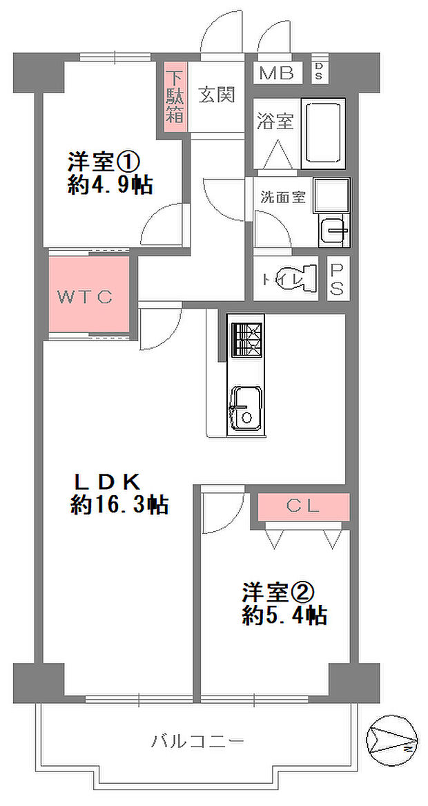 サンハイム中津(2LDK) 5階/503の間取り図