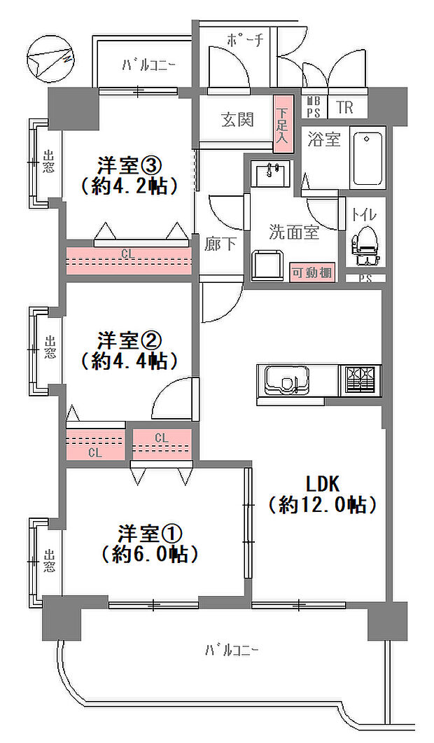 ノバカネイチ天王寺(3LDK) 3階/303の間取り図