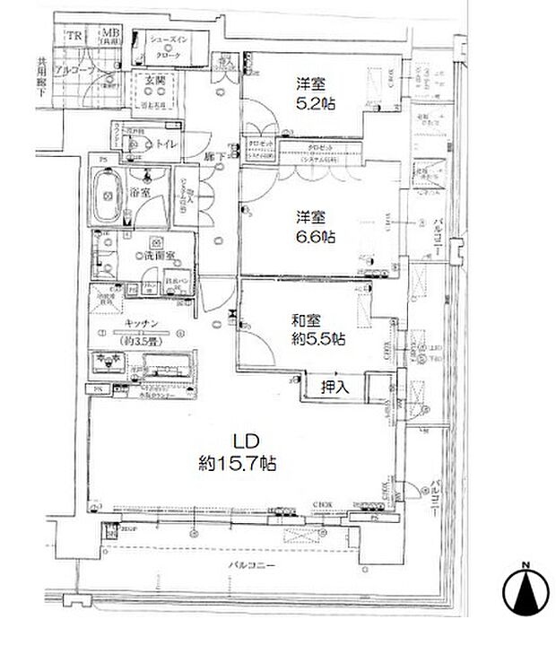 ローレルタワー南森町ル・サンク(3LDK) 14階/1403の間取り図