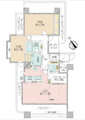 クレアシティ東三国(2SLDK) 6階/６の間取り図