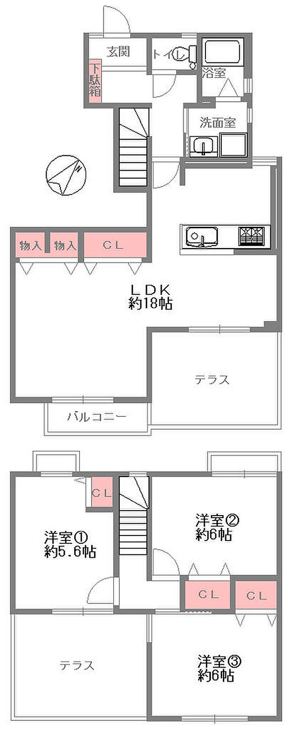 公社山田西A団地A-4棟(3LDK) 2階/201の間取り図