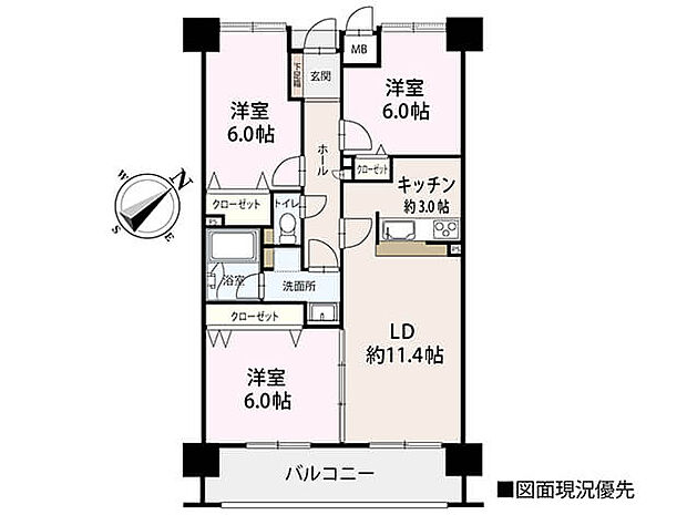 ローレルコート古江(3LDK) 11階の間取り図