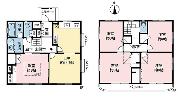 全居室6畳以上のゆとりある間取りのため、余裕を持って空間を分けることができる5LDK。