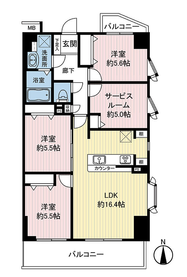 住戸のプライバシーも守られやすい角住戸3SLDK。専有面積81.7m2になります。