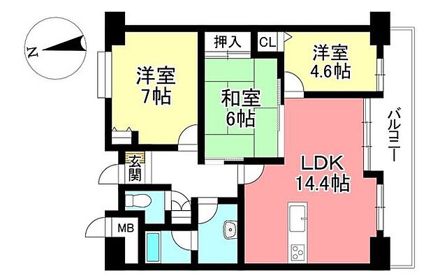 サンシティ永覚新町(3LDK) 3階の間取り図