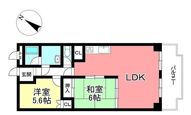 パレス第2豊田(2LDK) 9階の間取り図