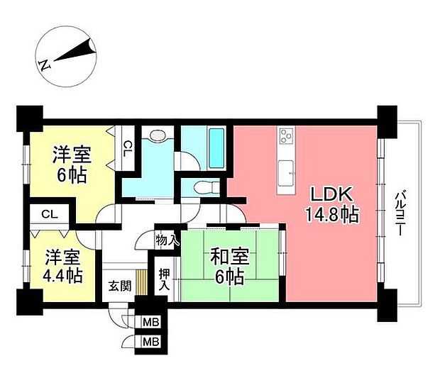 バンベール豊田寿(3LDK) 6階の間取り図