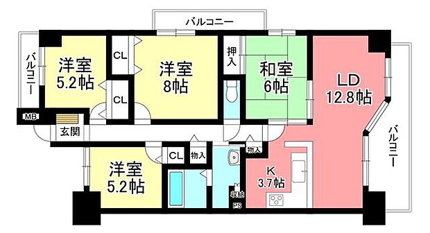 オーケーズ豊田西　ラ・ヴィル弐番館(4LDK) 6階の間取り図