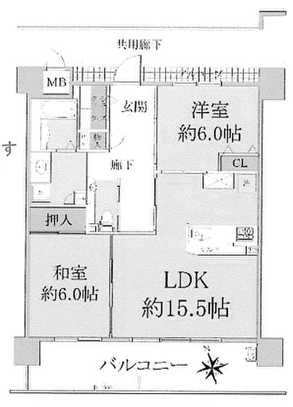 サンミット生駒ザ・ゲート(2LDK) 3階の間取り図