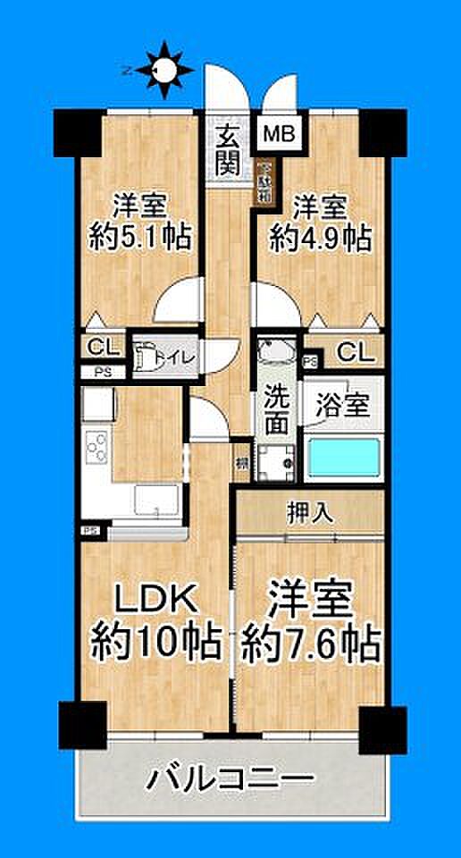 ノバ住吉II番館(3LDK) 3階の間取り図