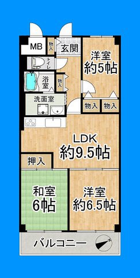 3LDKのお部屋です。　広々とした洗面室♪リネン類や洗剤ストックを置く場所も確保できます◎