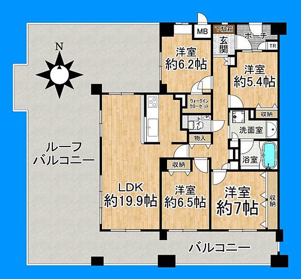 とても大きなルーフバルコニーのあるお部屋です！部屋数も多く、専有面積は102.76？ございます！