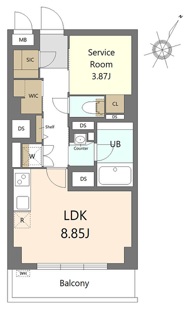 シャンボール第二築地(1LDK) 4階/413の間取り図