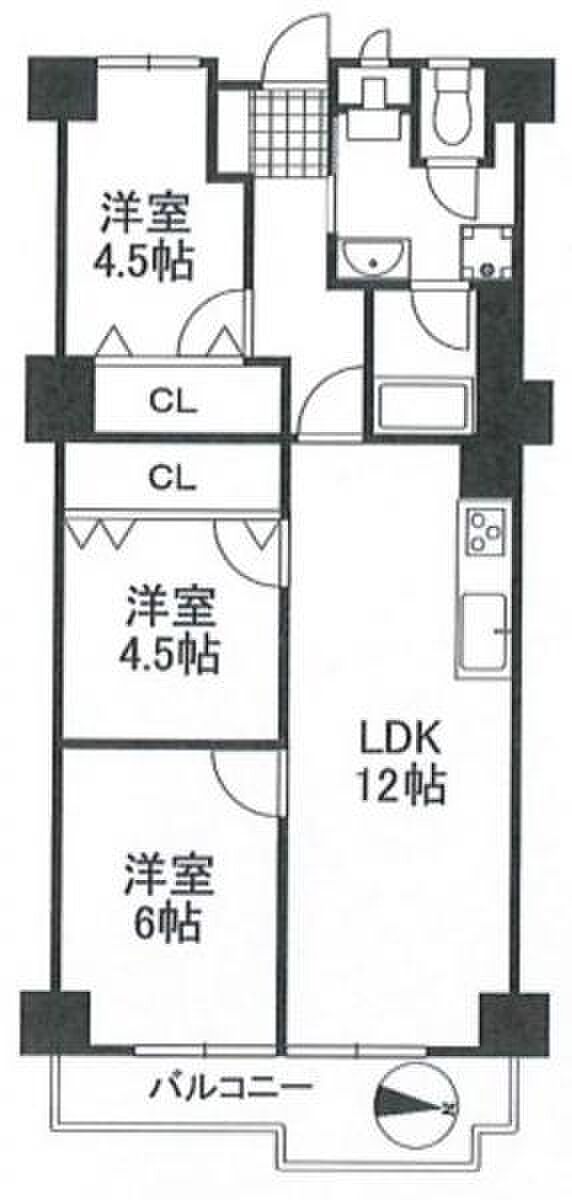 茨木グランドハイツ(2SLDK) 3階の間取り図