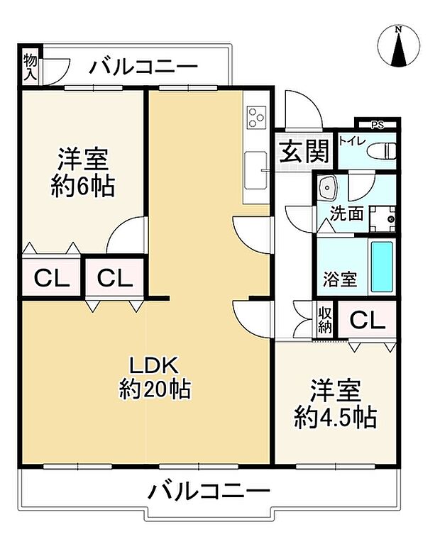 住道駅前住宅21号棟(2LDK) 5階の間取り図