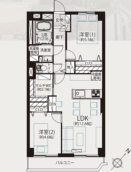 フルリノベ済　京王向ヶ丘マンション(2LDK) 7階の間取り図